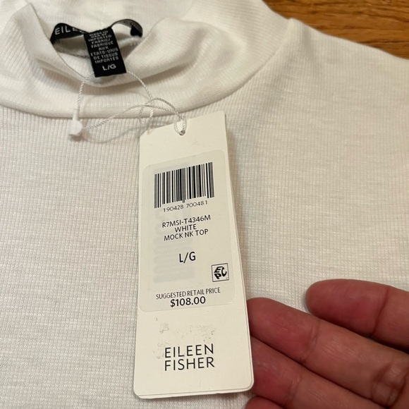 NWT Eileen Fisher Micro Tencel Rib Stretch White Long Sleeve Mock Turtleneck Top - Picture 4 of 13